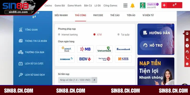 Các câu hỏi thường gặp khi thực hiện giao dịch nạp tại Sin88